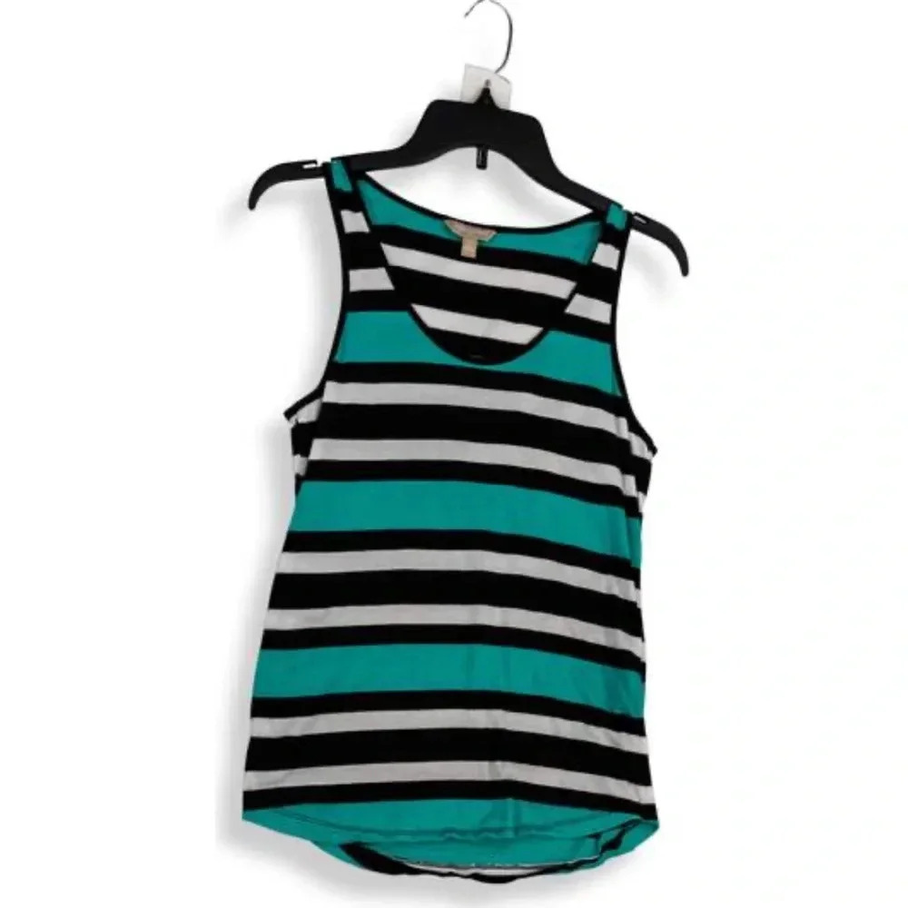 Womens Black Green Striped Scoop Neck Sleeveless Pullover size XL
